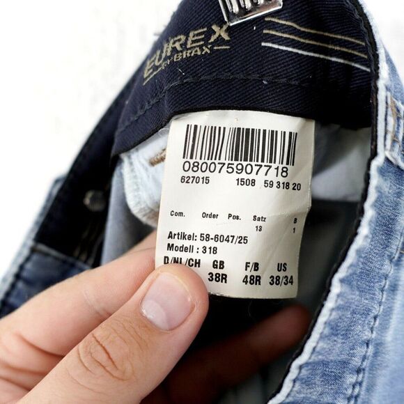 Brax Eurex Medium Blue Elastic Waist Mid Rise Jeans 36/28 Tagged 38R Model 318 - Picture 8 of 10